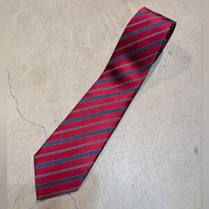 Ermenegildo Zegna Red and Gray Striped Tie 100% Silk